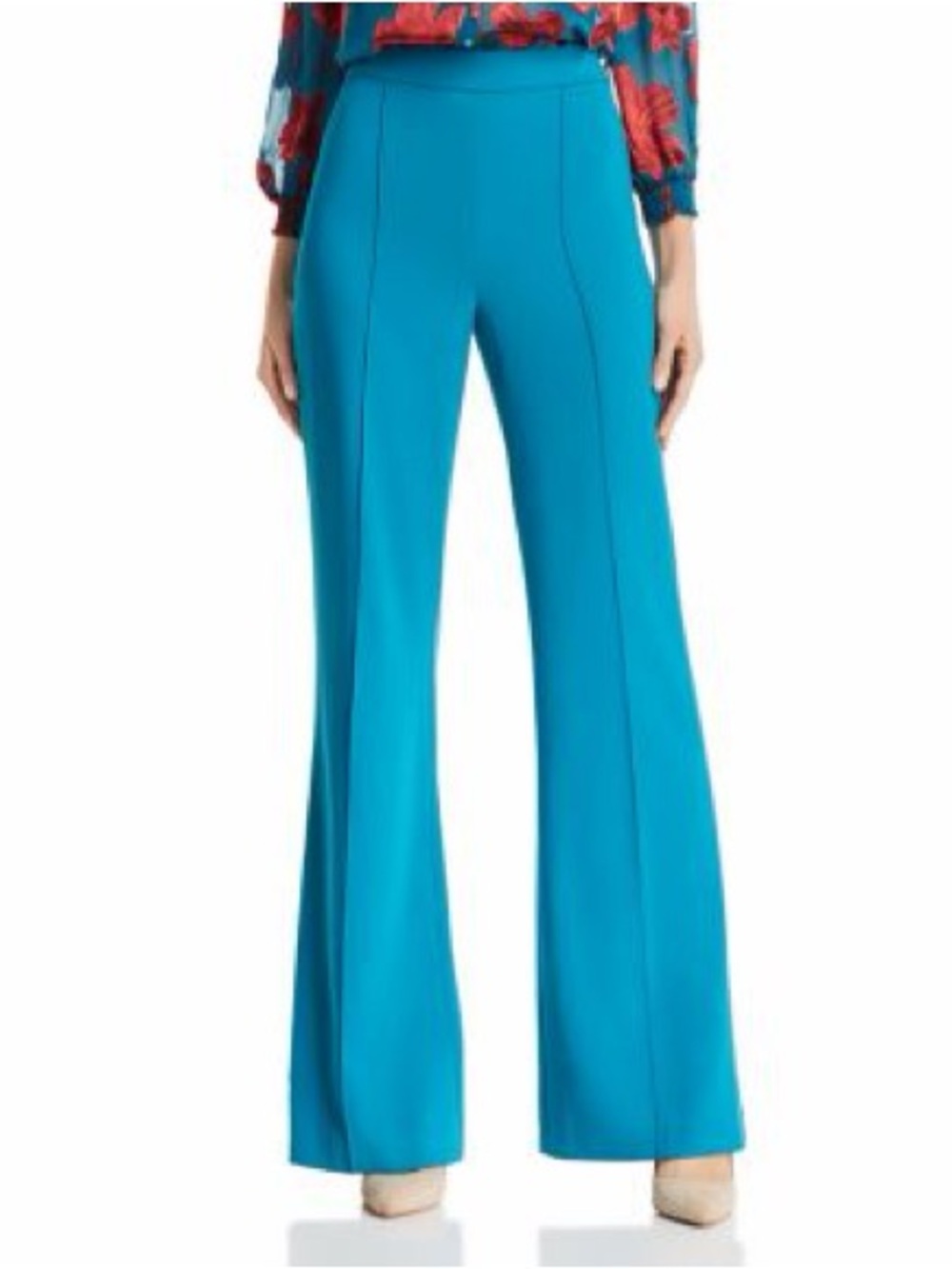 Alice + Olivia Jalisa teal crepe flared trousers high-rise waist